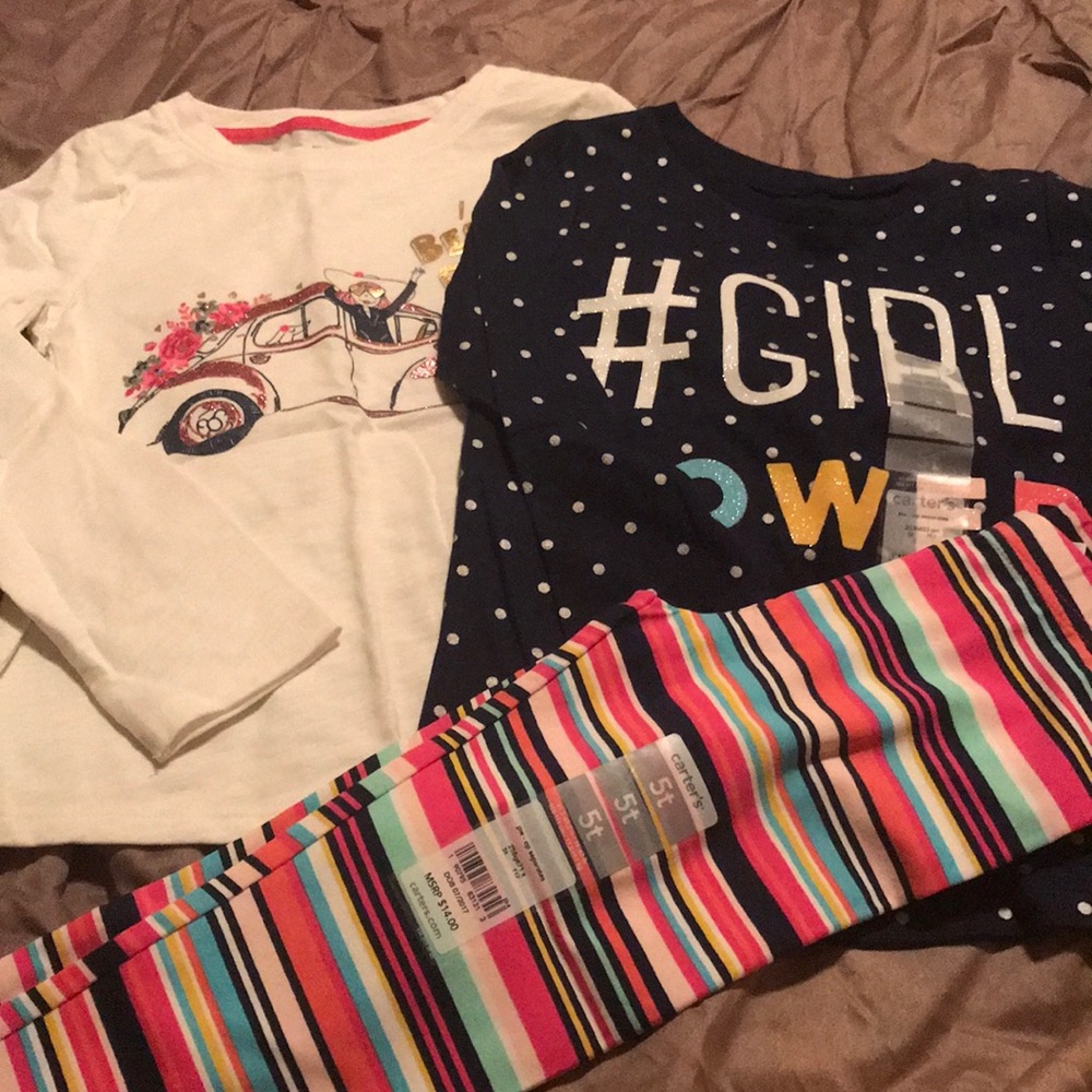 Brand new OshKosh &Carter’s 5T. 2 shirts & legging